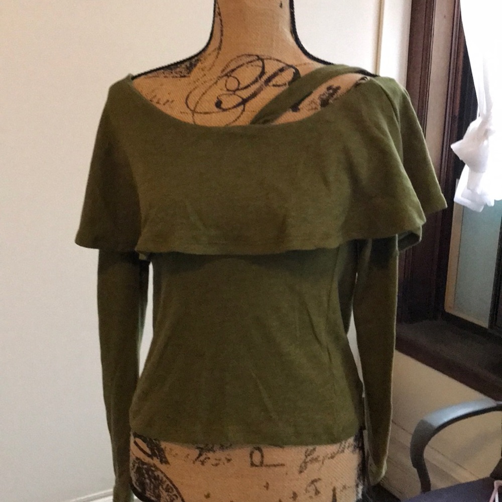 Anthropologie Olive Green Off-Shoulder Top